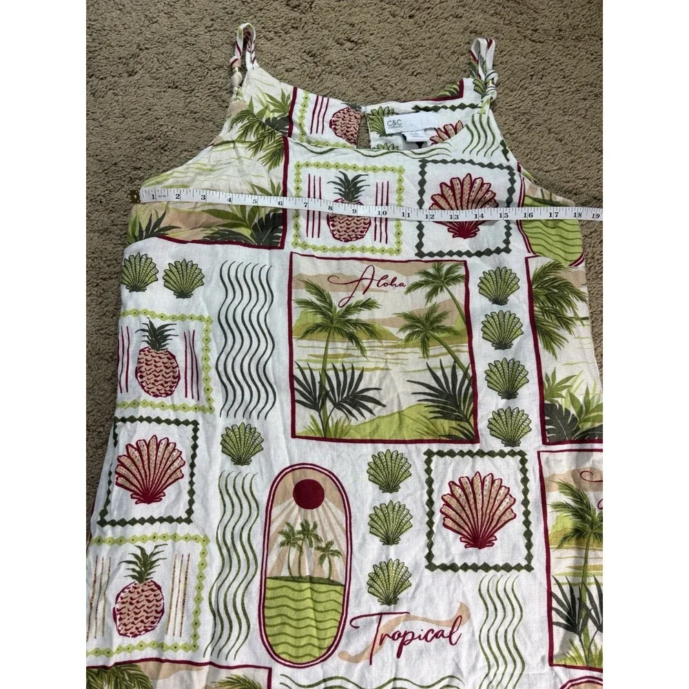 C&C California Dress Women Medium Midi Linen Tropical Pockets Resortwear - Picture 7 of 8